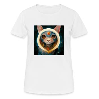 Realistische Katze In Der Weltraummalerei - Frauen T-Shirt atmungsaktiv - Weiß - Vorne - AI Model Female 172 dark (172cm)