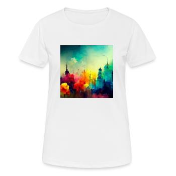 Farbenfrohes City Splash - Frauen T-Shirt atmungsaktiv - Weiß - Vorne - AI Model Female 172 dark (172cm)