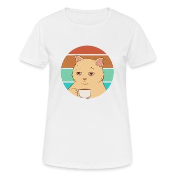 Chat avec un café | Journée de travail fatiguée - T-shirt respirant Femme - blanc - Devant - AI Model Female 172 dark (172cm)