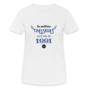 Anniversaire chasseur 1991 - T-shirt respirant Femme - blanc - Devant - AI Model Female 172 dark (172cm)