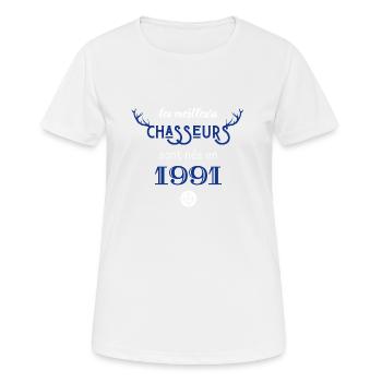 Anniversaire chasseur 1991 - T-shirt respirant Femme - blanc - Devant - AI Model Female 172 dark (172cm)