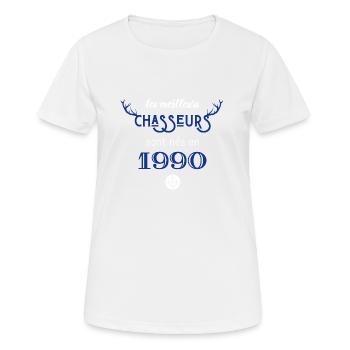 Anniversaire chasseur 1990 - T-shirt respirant Femme - blanc - Devant - AI Model Female 172 dark (172cm)