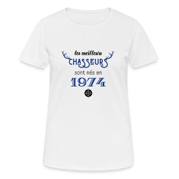 Anniversaire chasseur 1974 - T-shirt respirant Femme - blanc - Devant - AI Model Female 172 dark (172cm)