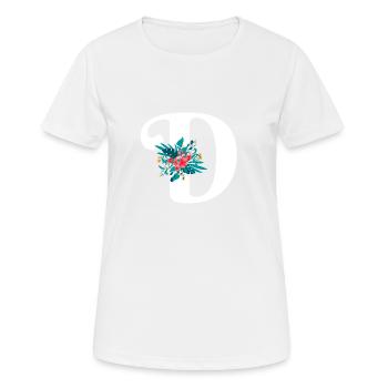 lettre D fleuris - T-shirt respirant Femme - blanc - Devant - AI Model Female 172 dark (172cm)