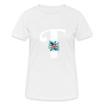 lettre T fleuris - T-shirt respirant Femme - blanc - Devant - AI Model Female 172 dark (172cm)