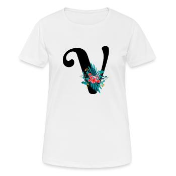 lettre V fleuris - T-shirt respirant Femme - blanc - Devant - AI Model Female 172 dark (172cm)