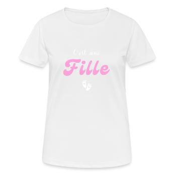C'est une fille - annonce grossesse - T-shirt respirant Femme - blanc - Devant - AI Model Female 172 dark (172cm)
