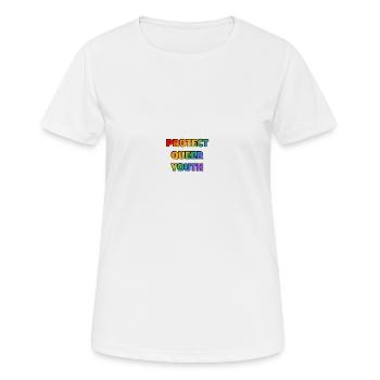 Queere Jugend schützen - Frauen T-Shirt atmungsaktiv - Weiß - Vorne - AI Model Female 172 dark (172cm)