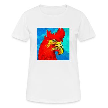 Illustration d’un coq, dans le style Van Gogh - T-shirt respirant Femme - blanc - Devant - AI Model Female 172 dark (172cm)