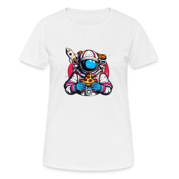 Funky Astronaut im Weltraum mit Pizza - Frauen T-Shirt atmungsaktiv - Weiß - Vorne - AI Model Female 172 dark (172cm)