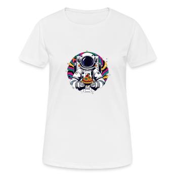 Funky Astronaut im Weltraum mit Pizza - Frauen T-Shirt atmungsaktiv - Weiß - Vorne - AI Model Female 172 dark (172cm)