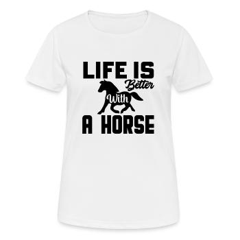 La vie est meilleure avec un cheval - T-shirt respirant Femme - blanc - Devant - AI Model Female 172 dark (172cm)