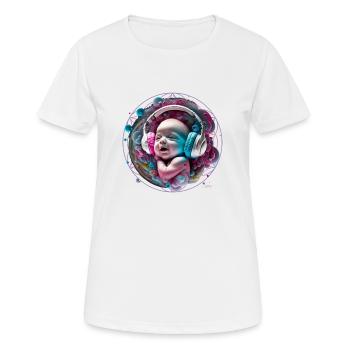 Baby hört Musik im Bauch der Mutter, Lebensblume - Frauen T-Shirt atmungsaktiv - Weiß - Vorne - AI Model Female 172 dark (172cm)