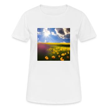 Sommer Blauer Himmel Gelbe Blumen - Frauen T-Shirt atmungsaktiv - Weiß - Vorne - AI Model Female 172 dark (172cm)
