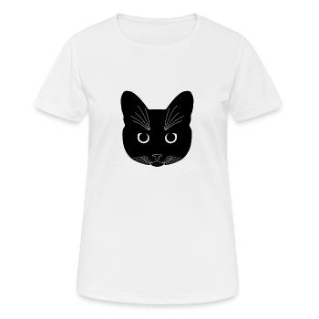 Chat tête noir yeux transparent - T-shirt respirant Femme - blanc - Devant - AI Model Female 172 dark (172cm)