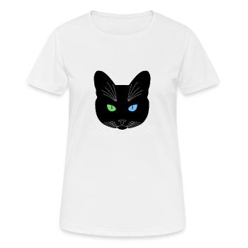 Chat tête noir yeux vert bleu - T-shirt respirant Femme - blanc - Devant - AI Model Female 172 dark (172cm)