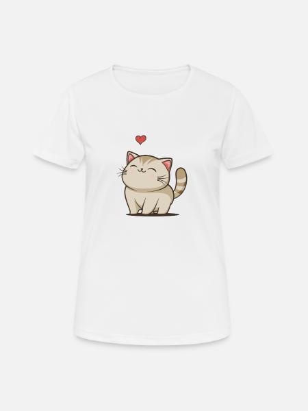 Kawaii Katze mit Herz - Frauen T-Shirt atmungsaktiv - Weiß
