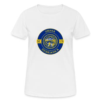 Omaha Nebraska Flag USA Travel Souvenir Badge - Women's Breathable T-Shirt - white - Front - AI Model Female 172 dark (172cm)