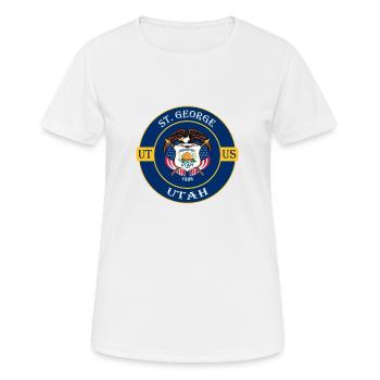 St. George Utah Flag USA Travel Souvenir Badge - T-shirt respirant Femme - blanc - Devant - AI Model Female 172 dark (172cm)