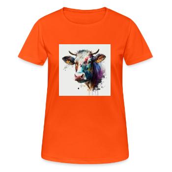 Vache peinture a l'eau - T-shirt respirant Femme - orange néon - Devant - AI Model Female 172 dark (172cm)