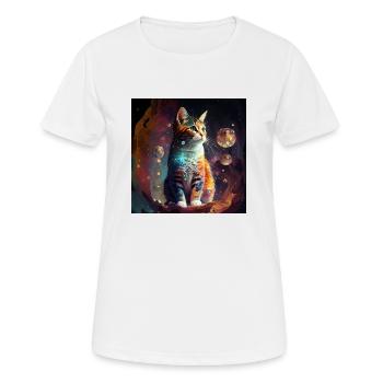 Psychedelische Katze - Frauen T-Shirt atmungsaktiv - Weiß - Vorne - AI Model Female 172 dark (172cm)
