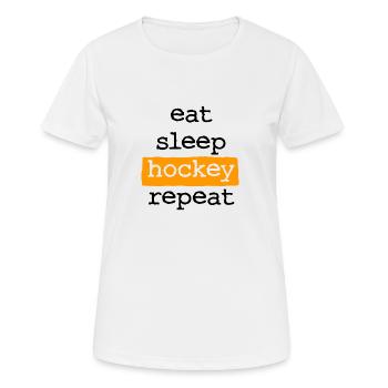 eat sleep hockey repeat - Essen Schlafen Hockey - Women's Breathable T-Shirt - white - Front - AI Model Female 172 dark (172cm)