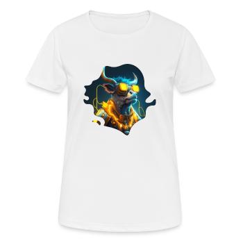 Illustration of a cyborg-style mecha bull - Women's Breathable T-Shirt - white - Front - AI Model Female 172 dark (172cm)