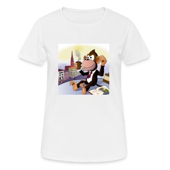 Cooler Affe trinkt im Cafè einen Latte Macchiato - Frauen T-Shirt atmungsaktiv - Weiß - Vorne - AI Model Female 172 dark (172cm)