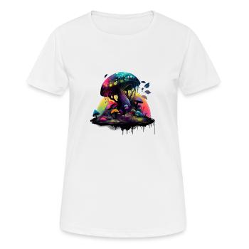 Trippy Magic Mushroom Artwork mit Wasserfarben - Frauen T-Shirt atmungsaktiv - Weiß - Vorne - AI Model Female 172 dark (172cm)