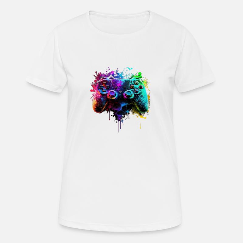Neon Gaming Controller / Kontroller - Frauen T-Shirt atmungsaktiv - Weiß