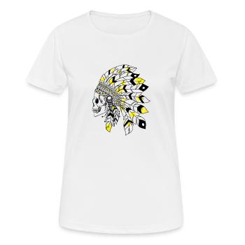 Skull with black and yellow Indian headdress - Women's Breathable T-Shirt - white - Front - AI Model Female 172 dark (172cm)