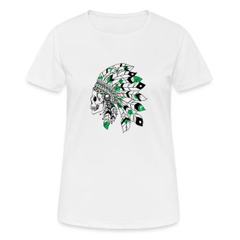 skull with black and green Indian headdress - Women's Breathable T-Shirt - white - Front - AI Model Female 172 dark (172cm)