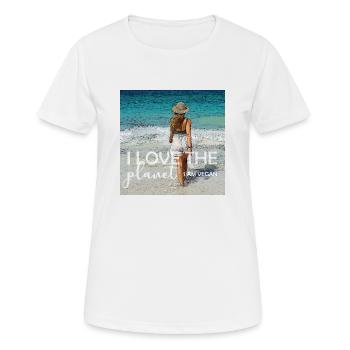 I LOVE THE PLANET - I AM VEGAN - Frauen T-Shirt atmungsaktiv - Weiß - Vorne - AI Model Female 172 dark (172cm)