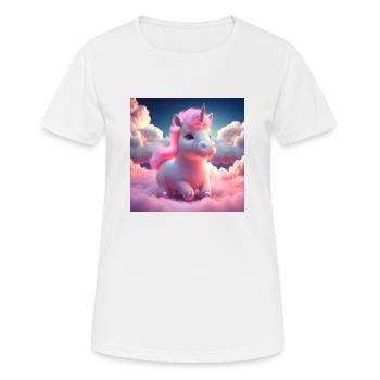 Mignon bébé licorne courant de manière ludique sur les nuages - T-shirt respirant Femme - blanc - Devant - AI Model Female 172 dark (172cm)