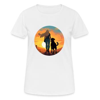 Une femme blonde marche avec le Labrador - T-shirt respirant Femme - blanc - Devant - AI Model Female 172 dark (172cm)