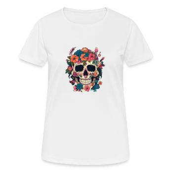 Crâne composé de fleur - T-shirt respirant Femme - blanc - Devant - AI Model Female 172 dark (172cm)