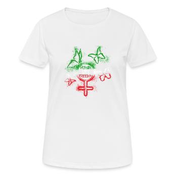 Femme Vie Liberté, Papillons,Iran,Graffiti - T-shirt respirant Femme - blanc - Devant - AI Model Female 172 dark (172cm)