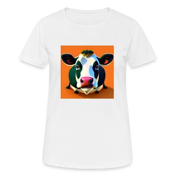 Schwarzweiss-Kuh auf orange Hintergrund - Frauen T-Shirt atmungsaktiv - Weiß - Vorne - AI Model Female 172 dark (172cm)