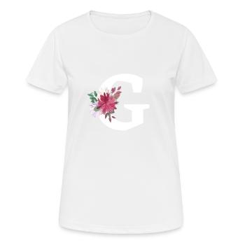Buchstabe g blumig - Frauen T-Shirt atmungsaktiv - Weiß - Vorne - AI Model Female 172 dark (172cm)