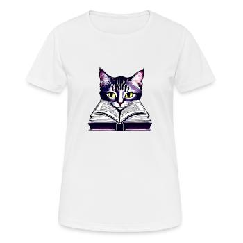 Bücher Kater Lesen Hauskatze Katze Buch Kätzchen - Frauen T-Shirt atmungsaktiv - Weiß - Vorne - AI Model Female 172 dark (172cm)