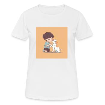 Little boy sitting next to a dog - Women's Breathable T-Shirt - white - Front - AI Model Female 172 dark (172cm)