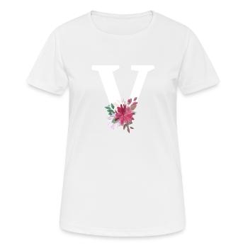 Buchstabe v blumig - Frauen T-Shirt atmungsaktiv - Weiß - Vorne - AI Model Female 172 dark (172cm)