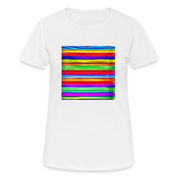 horizontale dünne Streifen in verrückten Farben - Frauen T-Shirt atmungsaktiv - Weiß - Vorne - AI Model Female 172 dark (172cm)