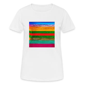 horizontale dicke Streifen in verrückten Farben - Frauen T-Shirt atmungsaktiv - Weiß - Vorne - AI Model Female 172 dark (172cm)