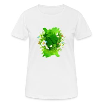 Frühlingsmotiv mit Wiese Blumen Gras - Frauen T-Shirt atmungsaktiv - Weiß - Vorne - AI Model Female 172 dark (172cm)