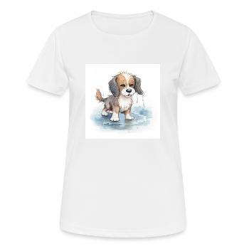 Happy dog playing in a rain puddle - Women's Breathable T-Shirt - white - Front - AI Model Female 172 dark (172cm)