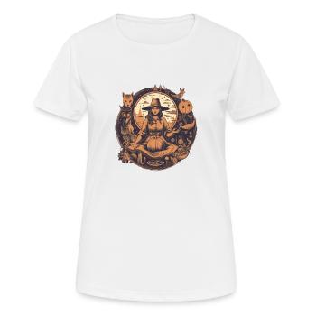 Gloomy beautiful witch with hat and pumpkin - Women's Breathable T-Shirt - white - Front - AI Model Female 172 dark (172cm)