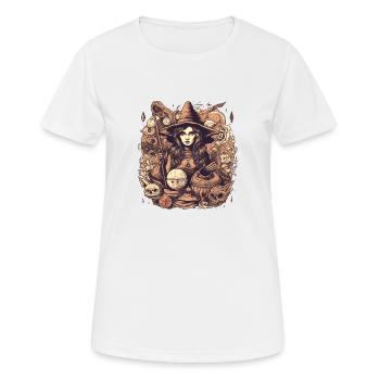 Gloomy beautiful witch with hat and skull - Women's Breathable T-Shirt - white - Front - AI Model Female 172 dark (172cm)