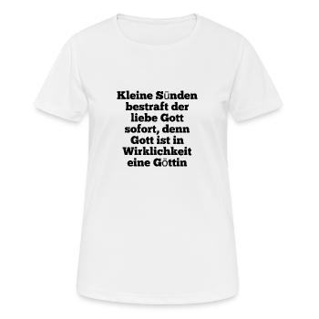 T-Shirt "Kleine Sünden bestraft der liebe Gott" - Frauen T-Shirt atmungsaktiv - Weiß - Vorne - AI Model Female 172 dark (172cm)