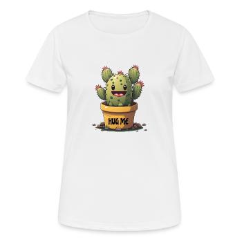 Happy Cactus dessin animé Hug Me - T-shirt respirant Femme - blanc - Devant - AI Model Female 172 dark (172cm)